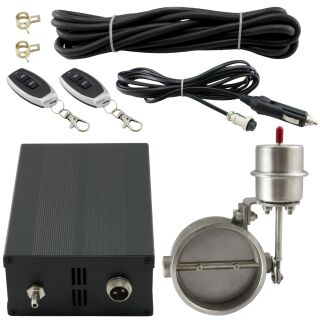 Set: 1 Unterdruck Auspuffklappe Ø 89mm mit Unterdruckpumpe | geschlossen -Schwarz